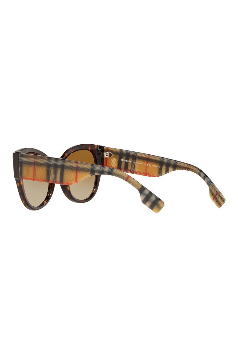 54mm Check Detail Polarized Gradient Cat Eye Sunglasses, Alternate, color, DARK HAVANA/ BROWN GRAD