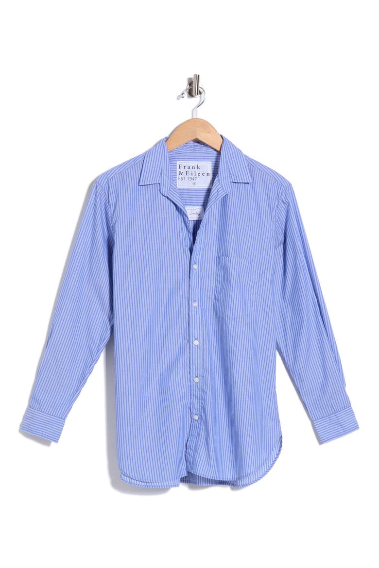 BOYFRIEND BUTTON-UP SHIRT, Main, color, BLUE LINEN STRIPE
