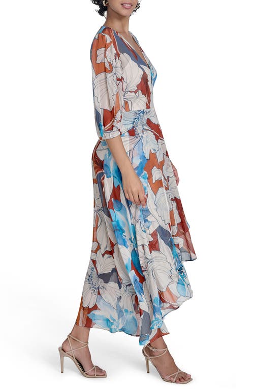 Calvin Klein Floral Faux Wrap Chiffon Maxi Dress
