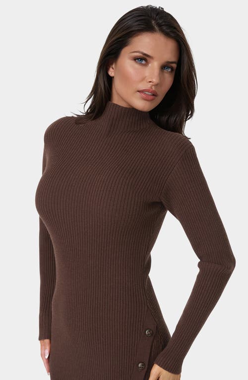 Bebe Mock Neck Sweater Midi Dress In Brown