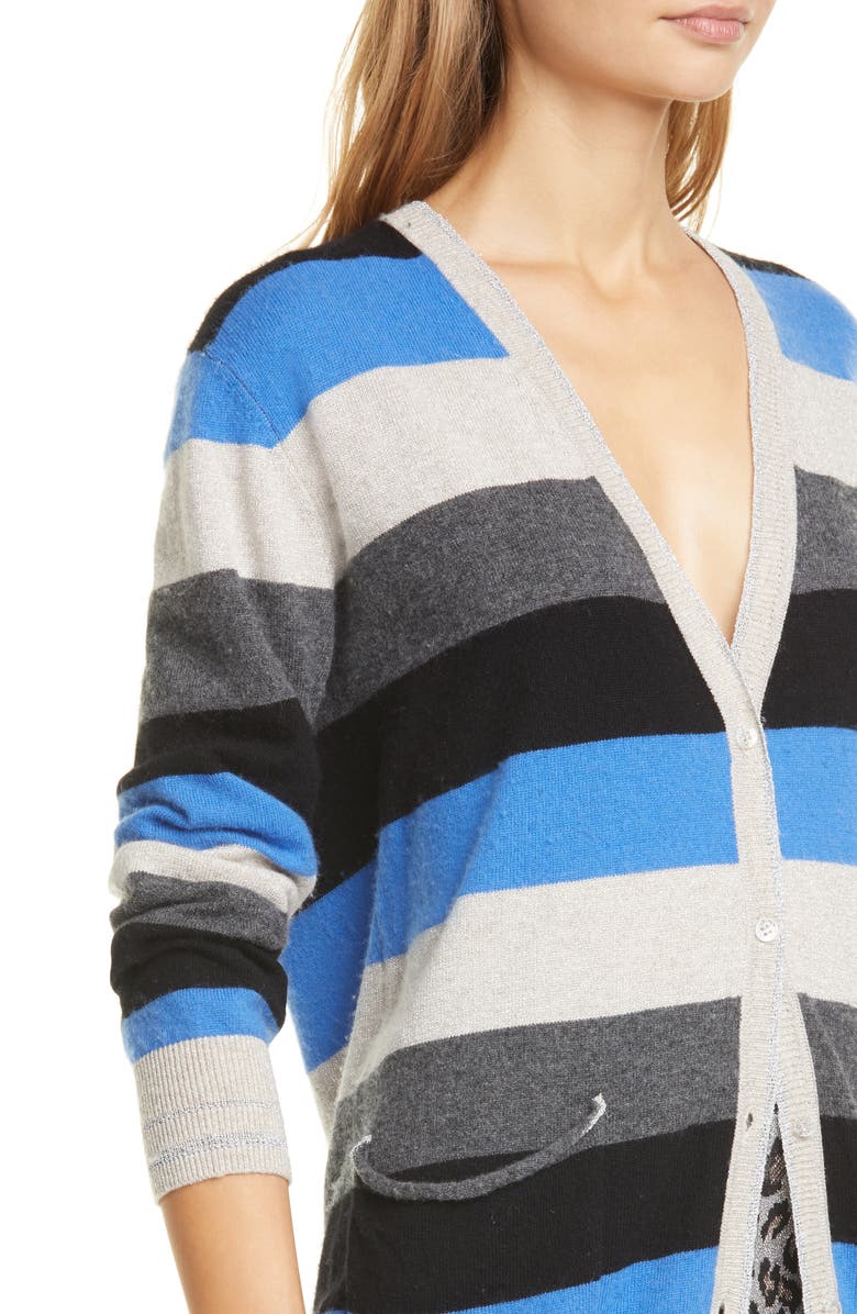 Le Superbe Midnight Rainbow Metallic Wool & Cashmere Boyfriend Cardigan, Alternate, color,
