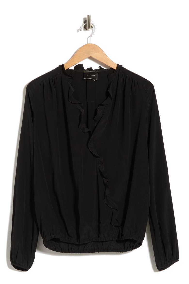 Ruffled Long Sleeve Top, Alternate, color, BLACK