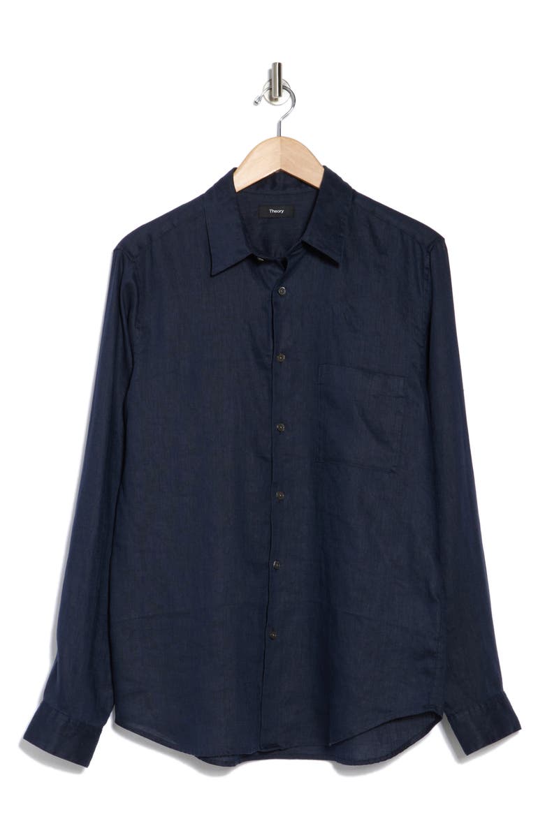 Theory Irving Linen Button-Up Shirt, Alternate, color, Baltic