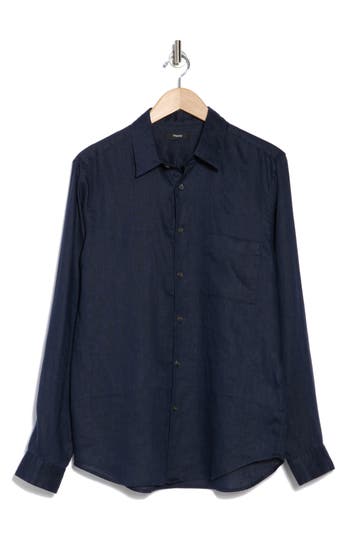 Theory Irving Linen Button-up Shirt In Baltic