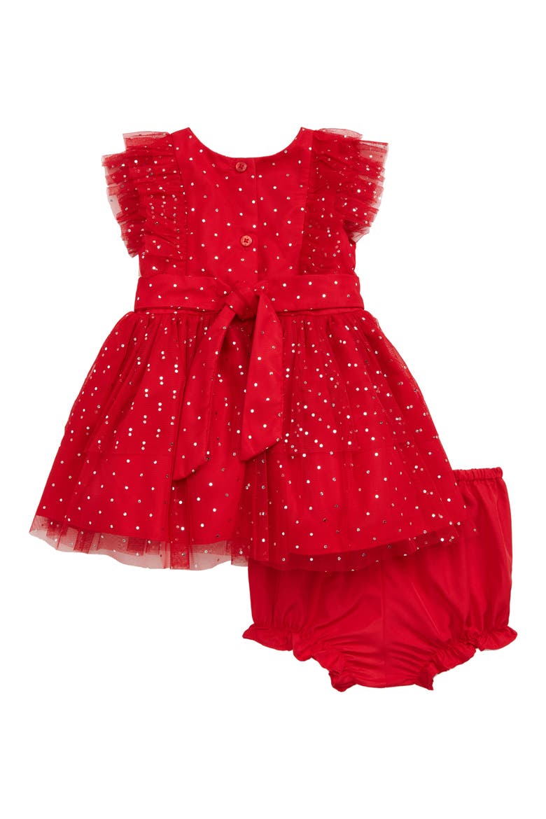 Foil Dot Mesh Party Dress & Bloomers Set, Alternate, color, RED