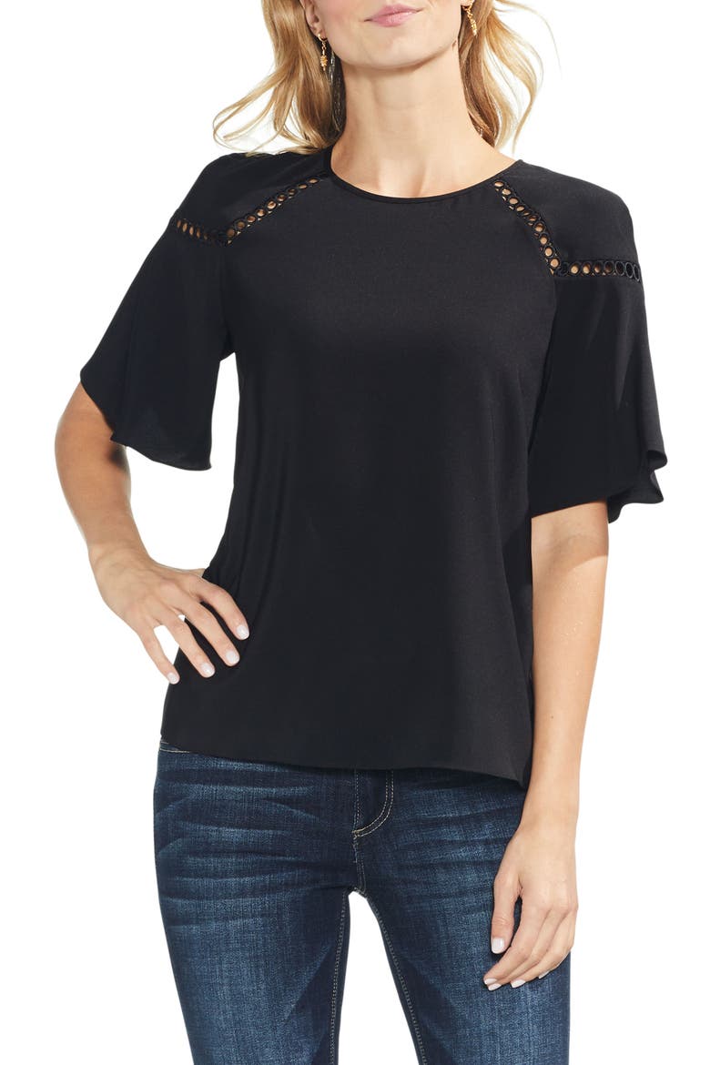 Lace Trim Blouse, Main, color, RICH BLACK