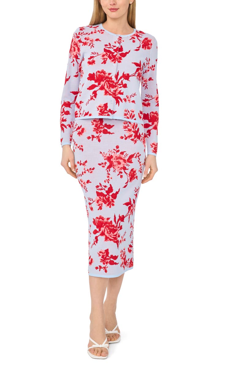 Ted Baker Floral Sleeveless Sweater Dress with Cardigan, Alternate, color, Dusty Sky Blue