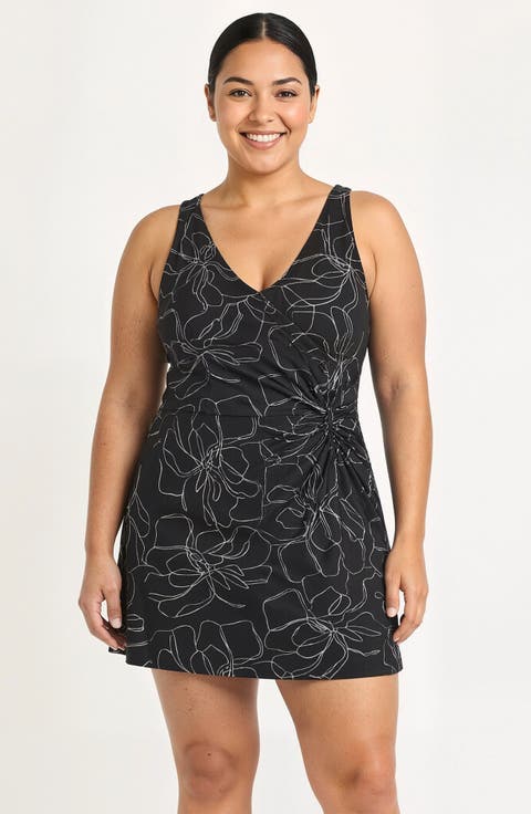 Plus Size Alana Wrap-Style Swim Dress With Hidden Bottoms and Adjustable Straps