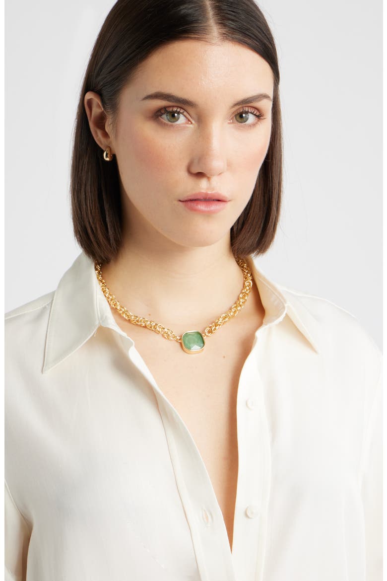 Faceted Stone Pendant Necklace, Alternate, color, SEAFOAM- GOLD