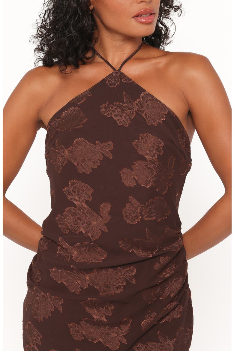 Remy Floral Jacquard Maxi Cocktail Dress, Alternate, color, BROWN
