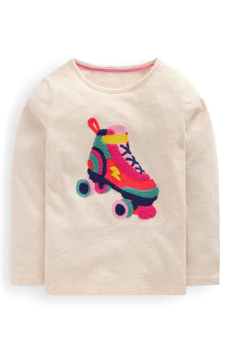 Mini Boden Kids' Skate Bouclé Long Sleeve Cotton Graphic T-Shirt, Main, color, Oatmeal Marl Rollerskate