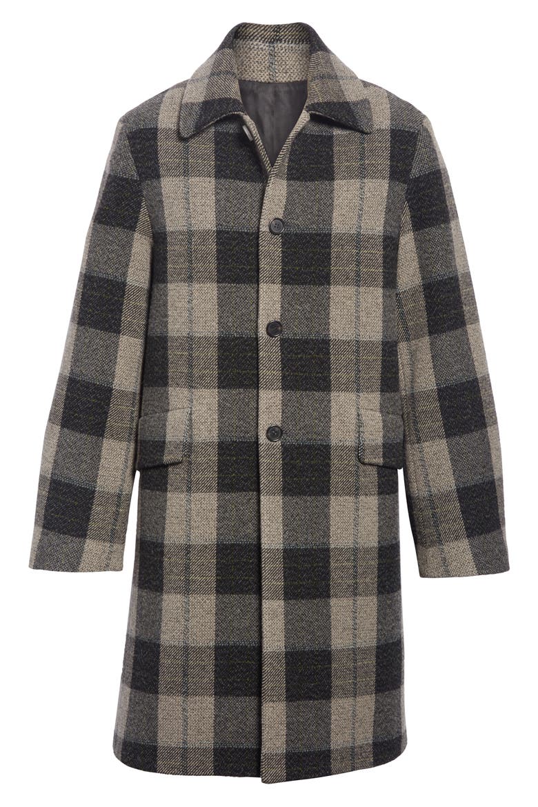 Check Wool Overcoat, Alternate, color, GREY/GREEN