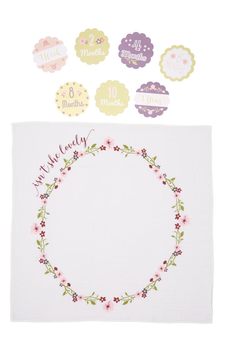 Baby's First Year - Isn't She Lovely Muslin Blanket & Milestone Card Set, Main, color, PINK