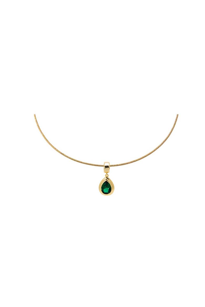 Colored CZ Pear Bezel Pendant Omega Chain Necklace, Main, color, Emerald Green