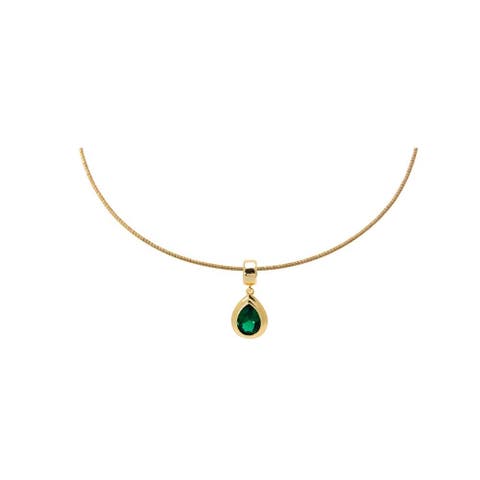 Colored CZ Pear Bezel Pendant Omega Chain Necklace