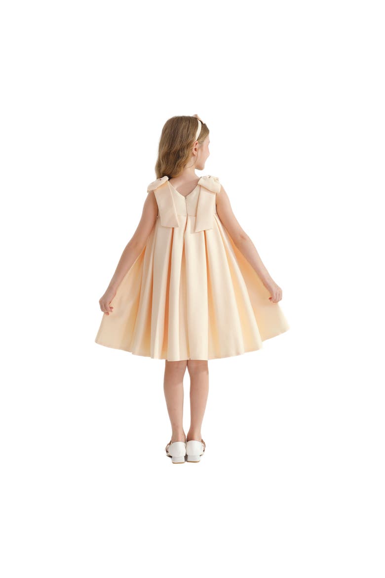 Palermo Satin Bow Pleated Dress, Alternate, color, Champagne