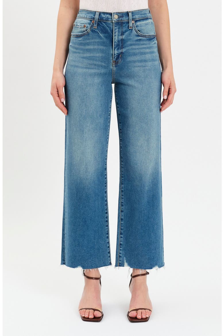 Pleaser High Waist Raw Hem Crop Jeans, Main, color, VIBE CHECK