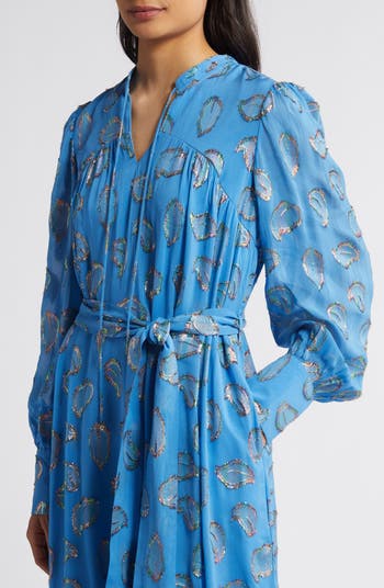 Eriana Metallic Long Sleeve Belted Maxi Dress