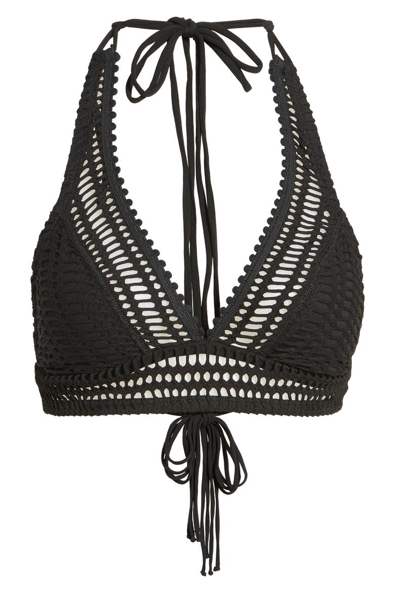 'Sophia' Crochet Halter Bikini Top, Main, color, BLACK