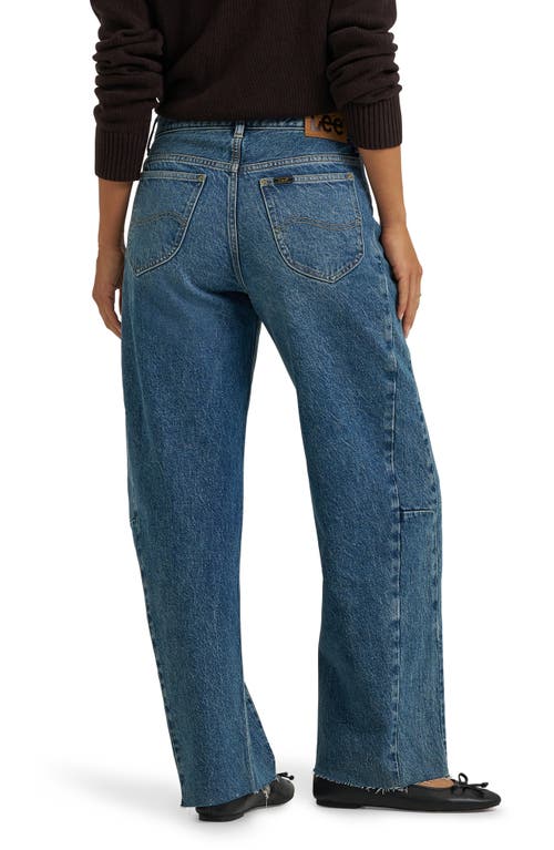Lee Rider Low Slung Raw Hem Barrel Leg Jeans In Blue