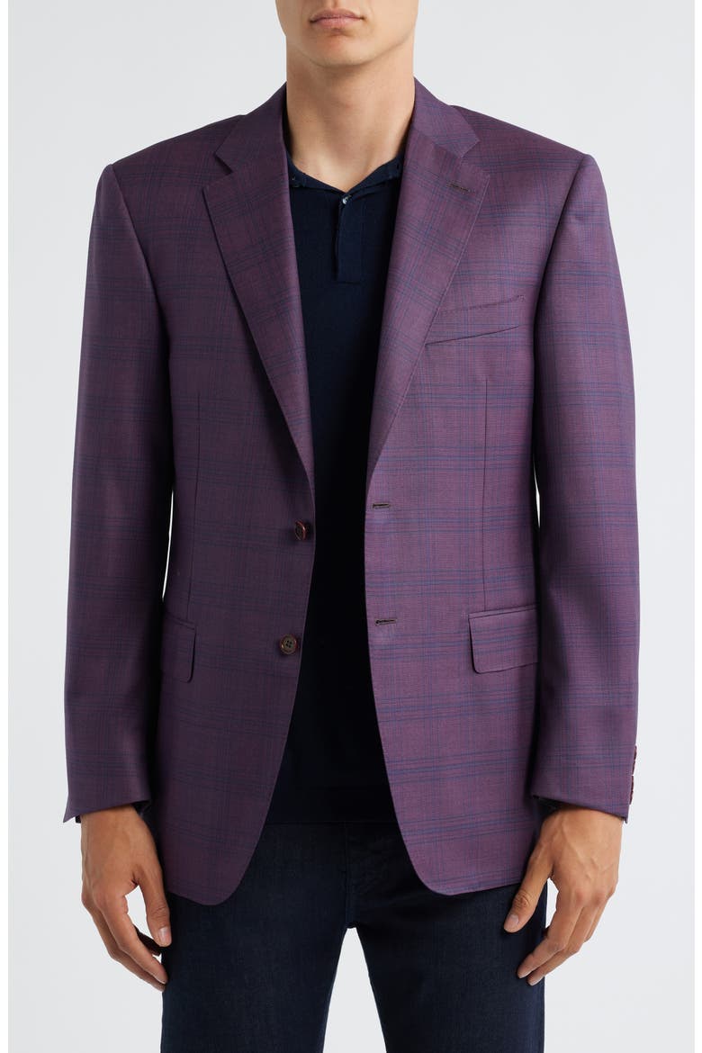 Siena Regular Fit Dark Purple Plaid Super 130s Wool Sport Coat, Main, color, DARK RED