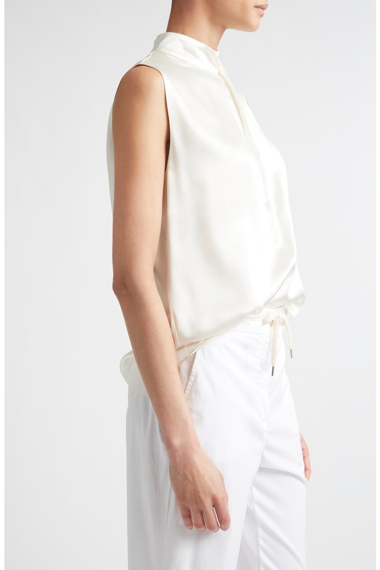 Twist Mock Neck Sleeveless Silk Satin Top, Alternate, color, IVORY