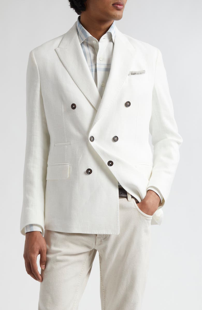 Eleventy Double Breasted Linen Sport Coat, Main, color, White