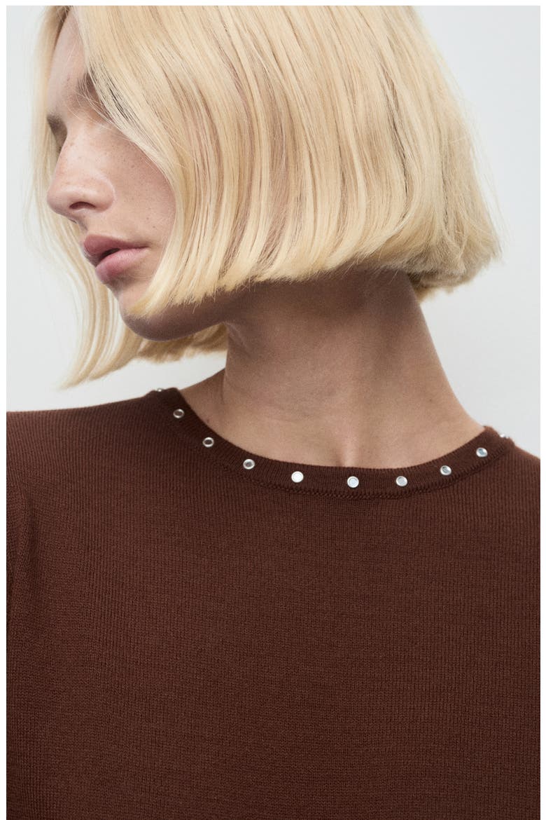 Studded Knit Sweater, Alternate, color, BROWN