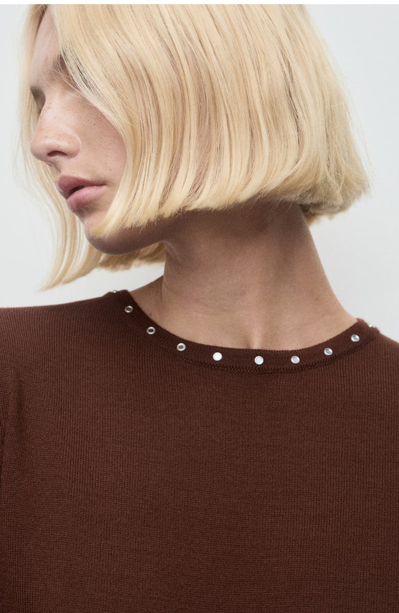 MANGO Studded Knit Sweater, Alternate, color, Brown