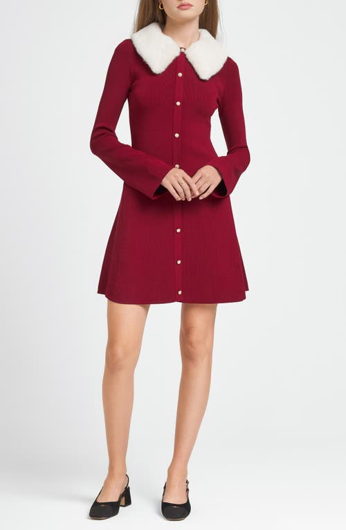 WAYF x CHÉRIE MADELEINE Amour Long Sleeve Minidress in Bordeaux 