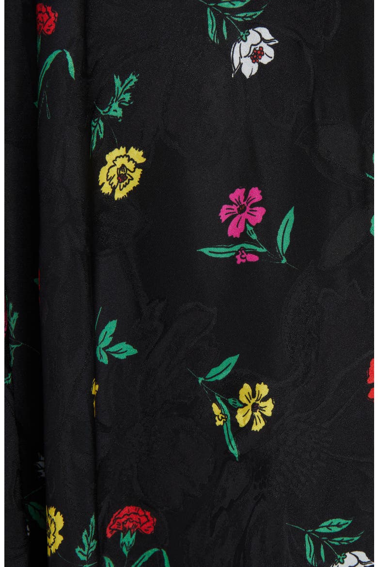 Jacquard Floral Print Long Sleeve Wrap Babydoll Dress, Alternate, color, BLACK