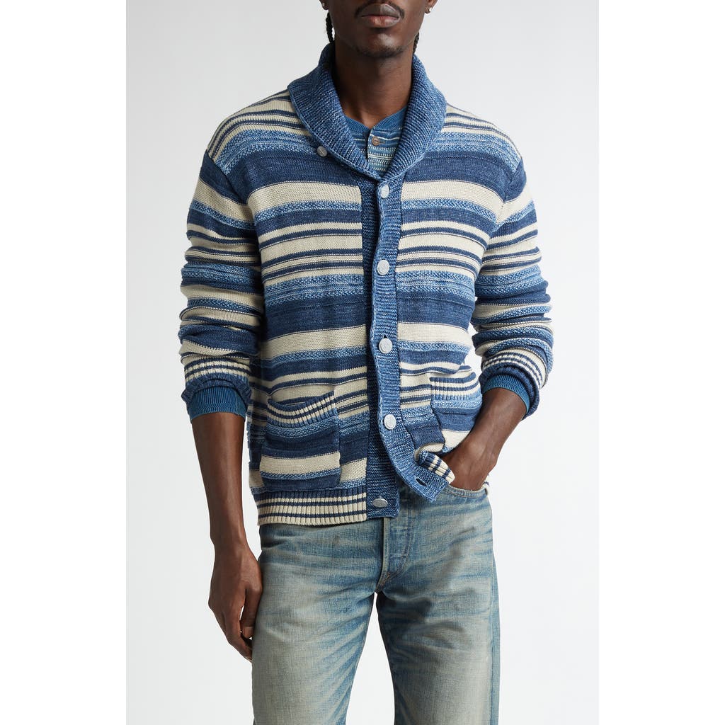 Double RL Indigo Stripe Cotton & Linen Cardigan in Indigo/Multi  product