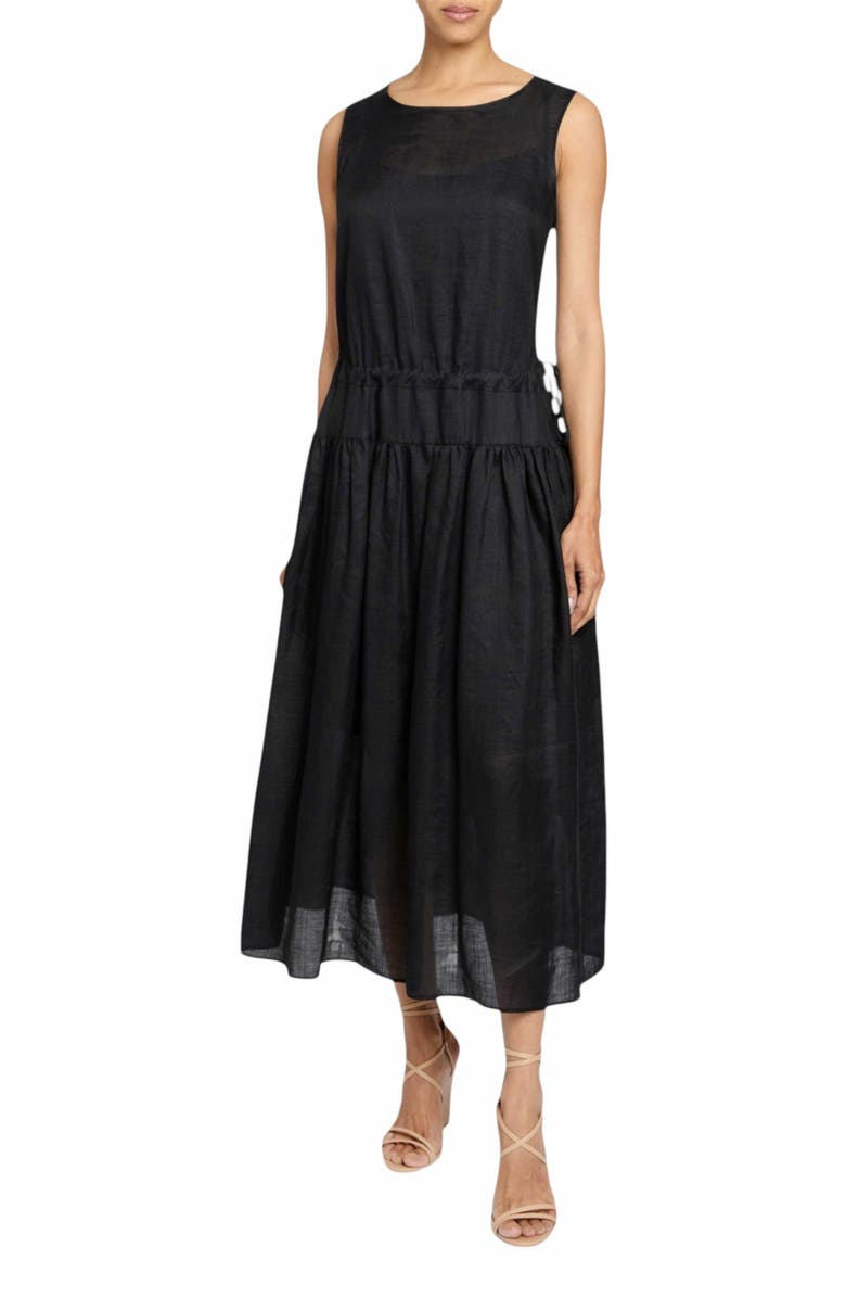 Santorelli MISTY Sleeveless Drop-Waist Midi Dress in Lightweight Ramie, Main, color,