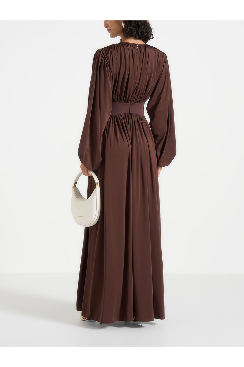 Ivana Cinched Maxi Dress with Detachable Sleeves, Alternate, color, Brown