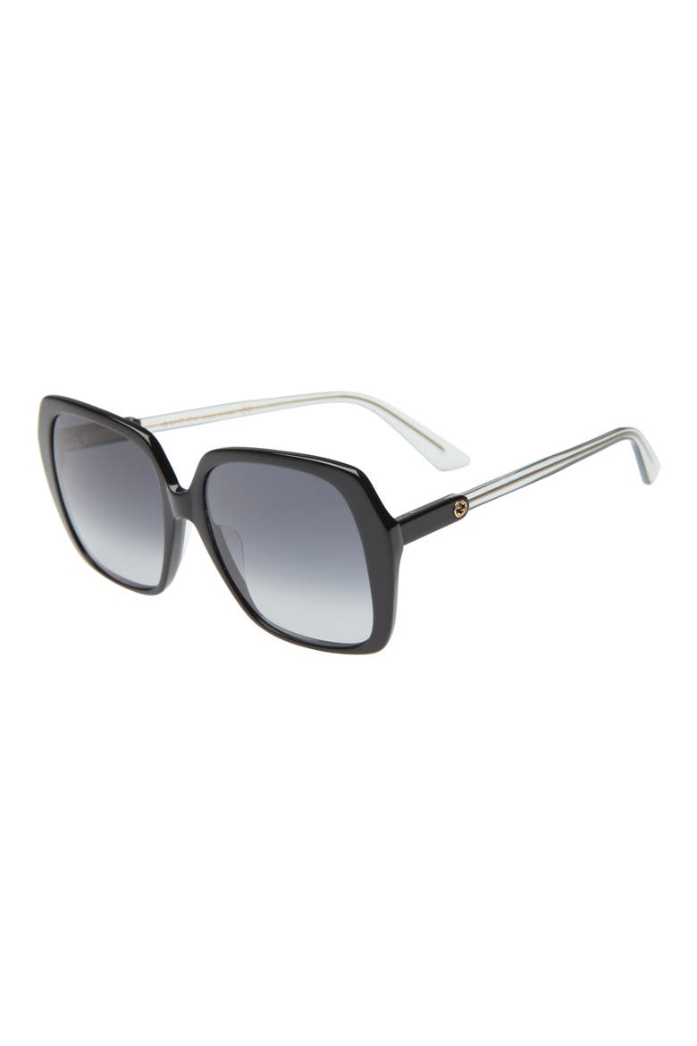 56mm Gradient Geometric Sunglasses, Alternate, color, SHINY BLACK/ BLUE