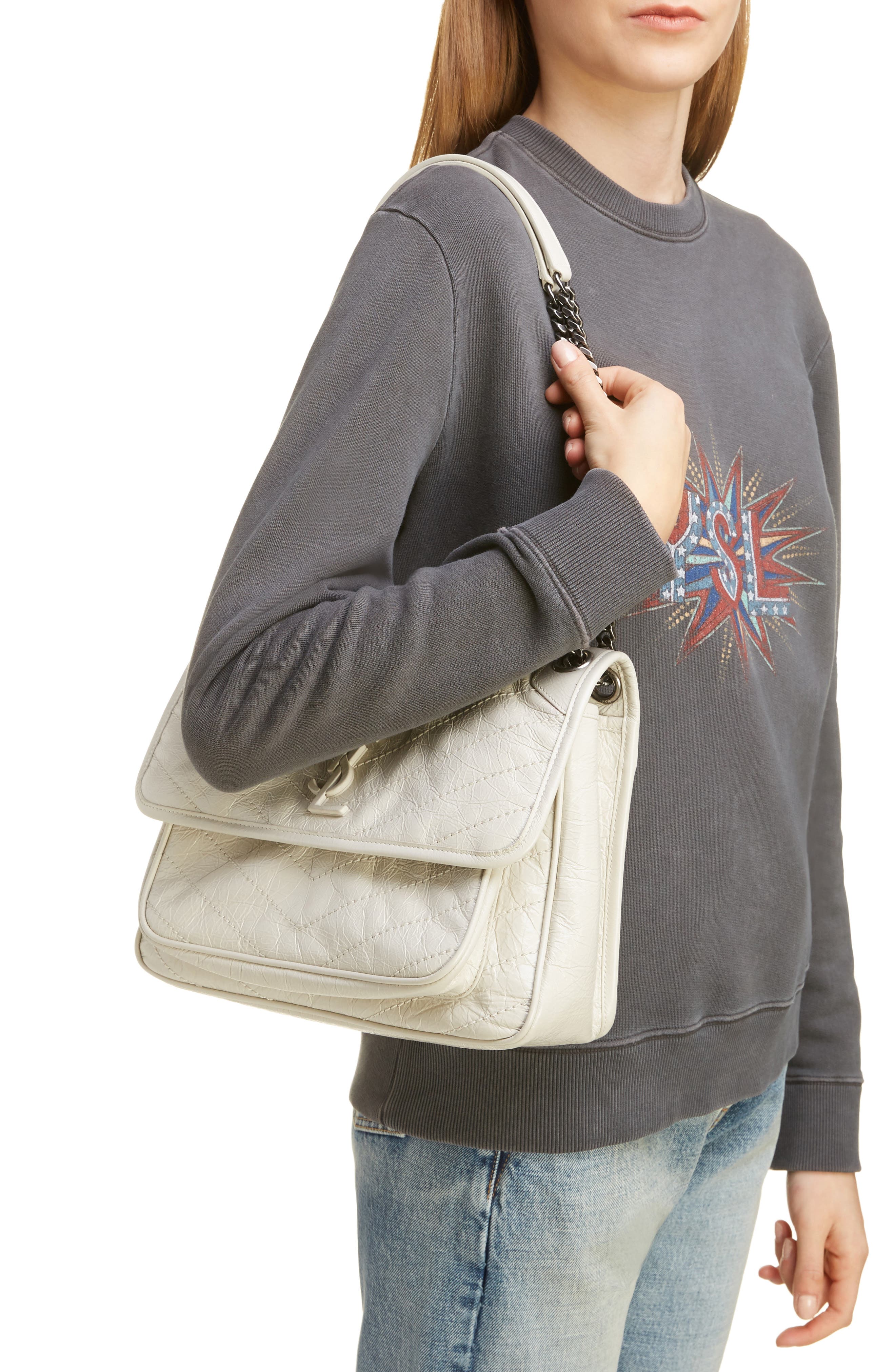 Medium Niki Leather Shoulder Bag, Alternate, color, CREMA SOFT