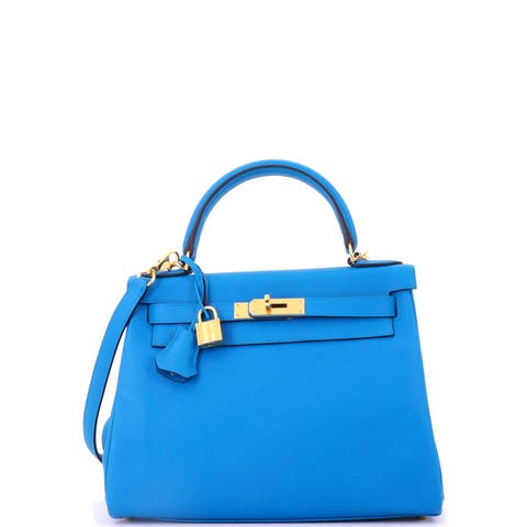 Kelly Handbag Blue Evercolor with Gold Hardware 28