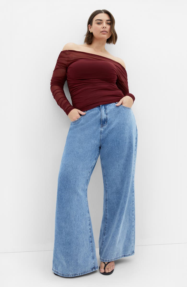 City Chic Anastasia Long Sleeve Mesh Top, Alternate, color, Chocolate Cherry