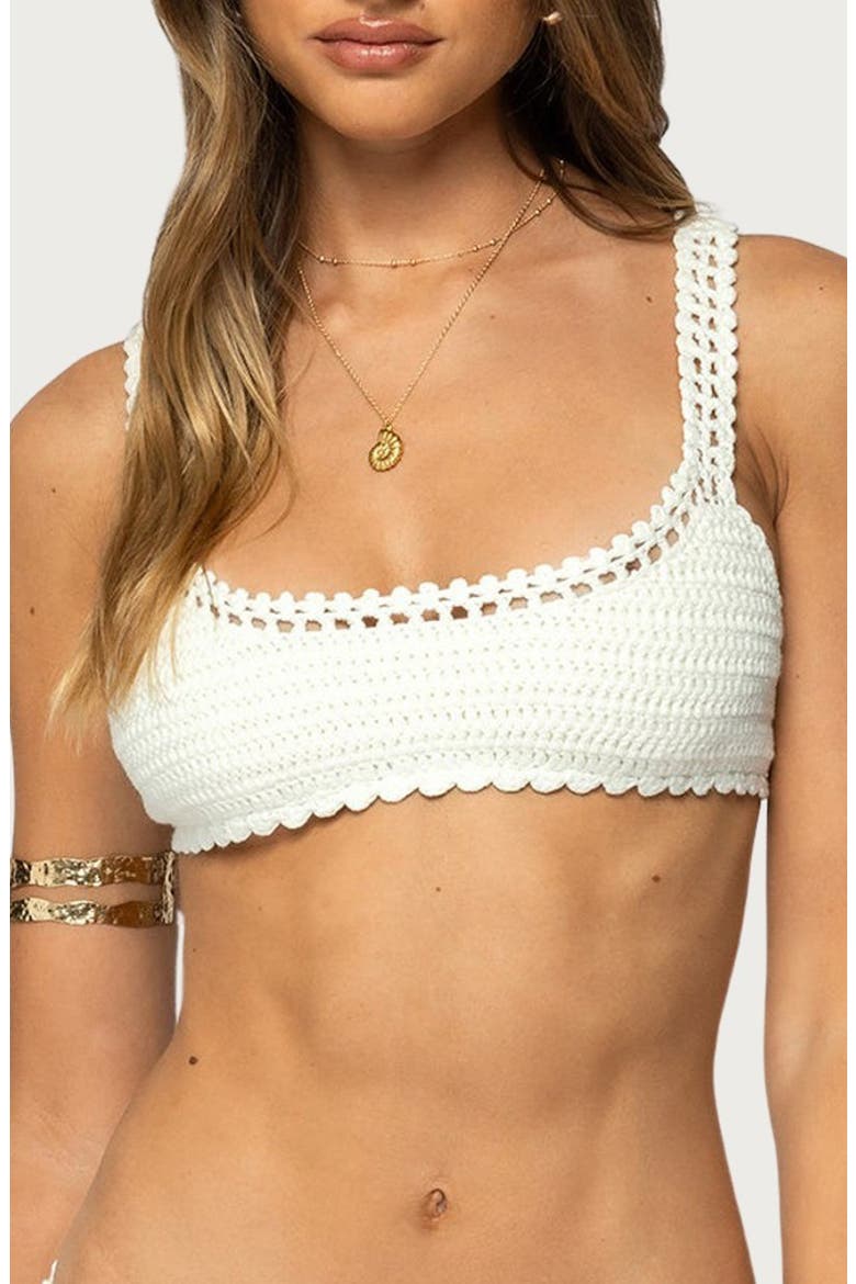 Enzo Crochet Bralette Bikini Top, Main, color, WHITE