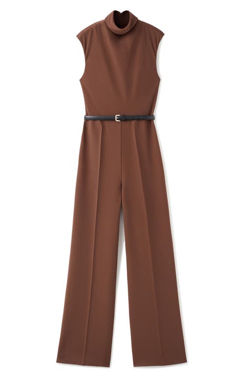 Mango Drape Neck Belted Jumpsuit In Brown
