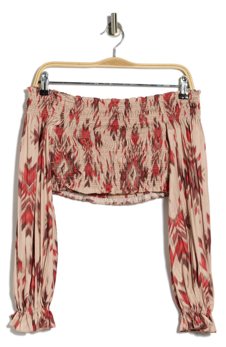 L'AGENCE Lyra Smocked Off the Shoulder Top, Alternate, color, Tan Multi Ganado Print