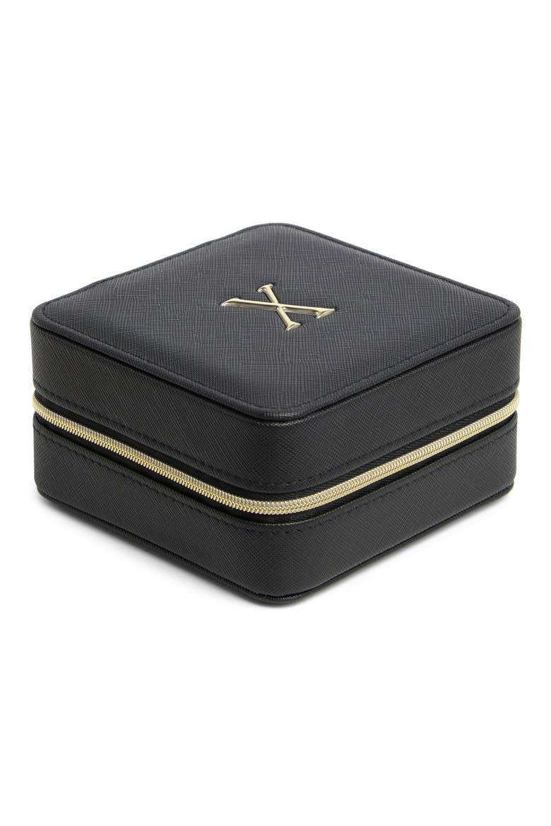 Initial Square Zip Travel Case, Main, color, X- BLACK- GOLD