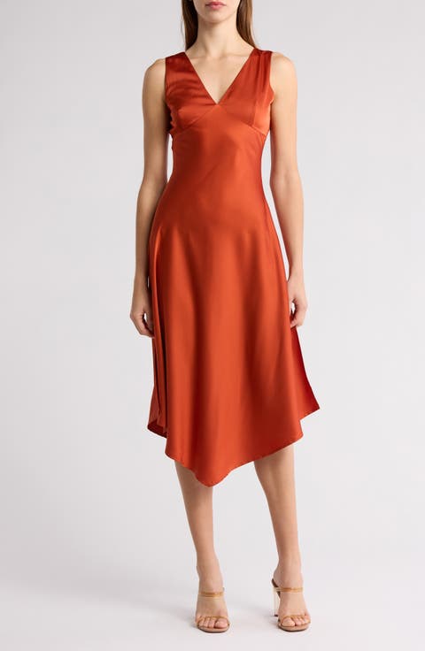 V-Neck Sleeveless Satin Midi Dress