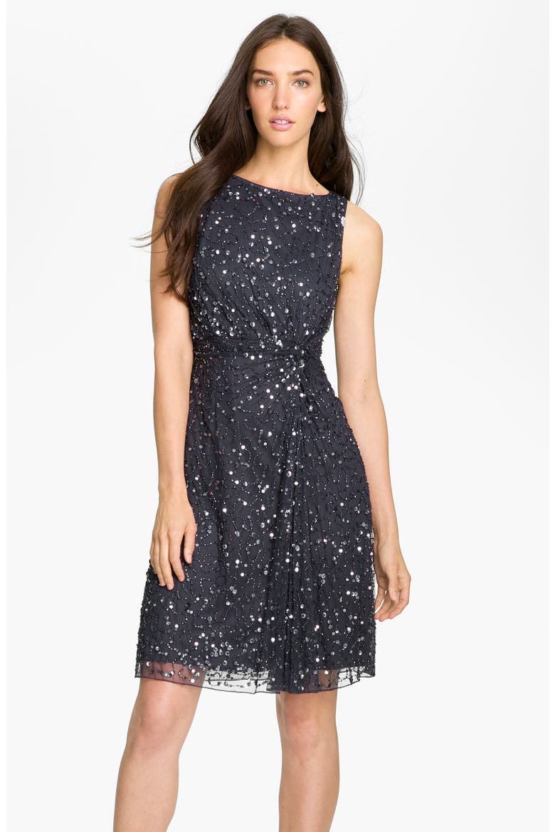 Embellished Knot Front Mesh Dress, Main, color, SLATE