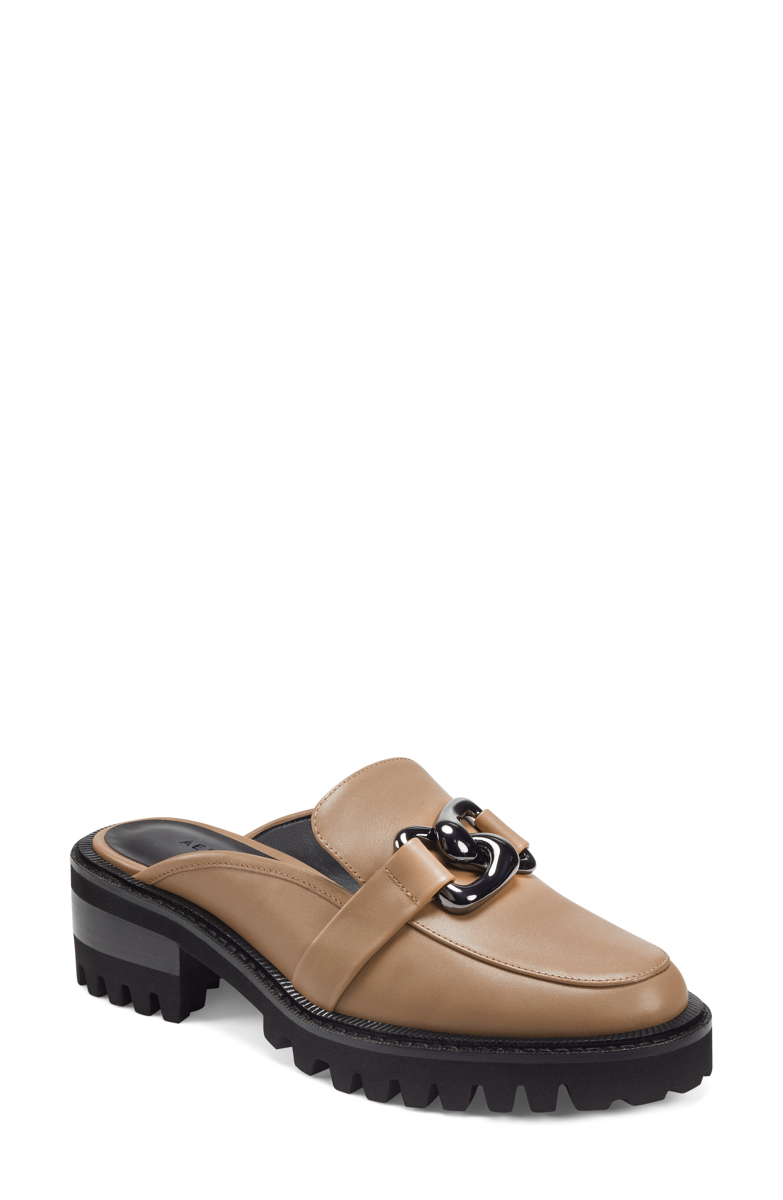 Lowery Chain Detail Mule, Main, color, TOFFEE LEATHER