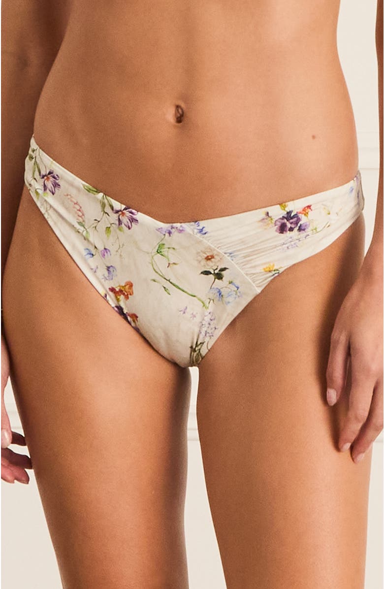 Aqua Blu Ruched Front Zoe Cheeky Pant Bikini Bottom, Alternate, color, White