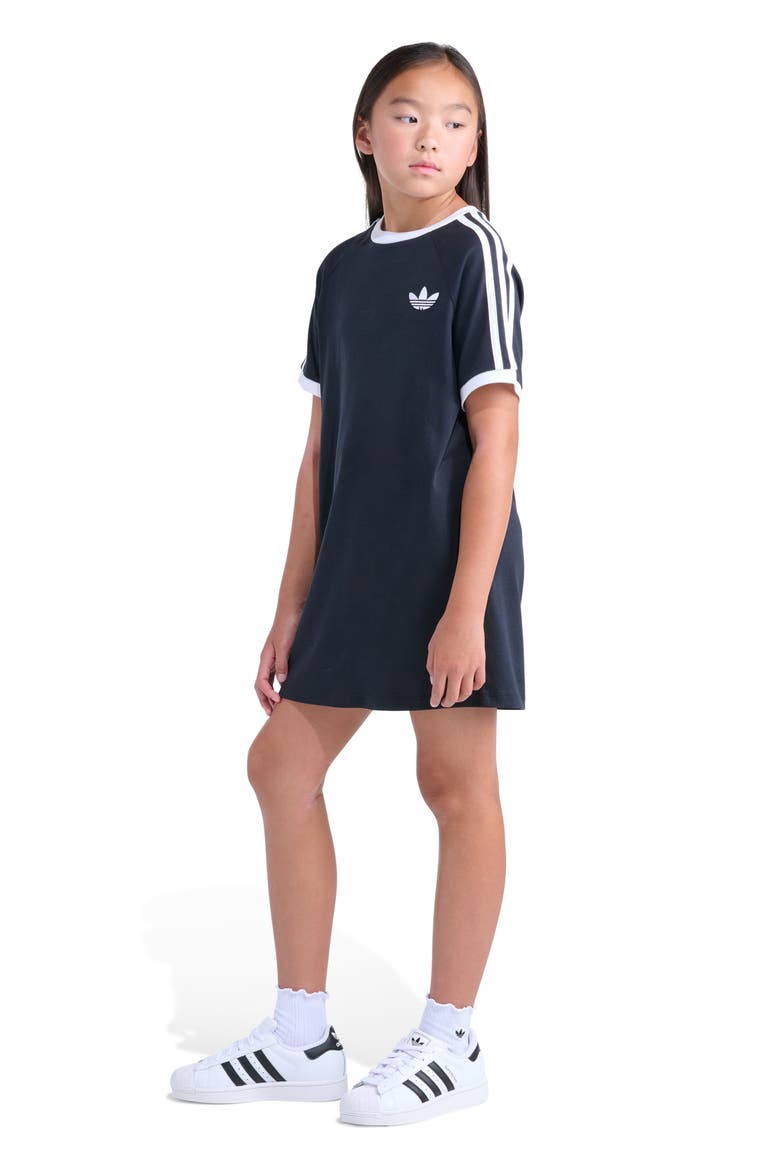 Kids' 3-Stripes Ringer T-Shirt Dress, Alternate, color, BLACK