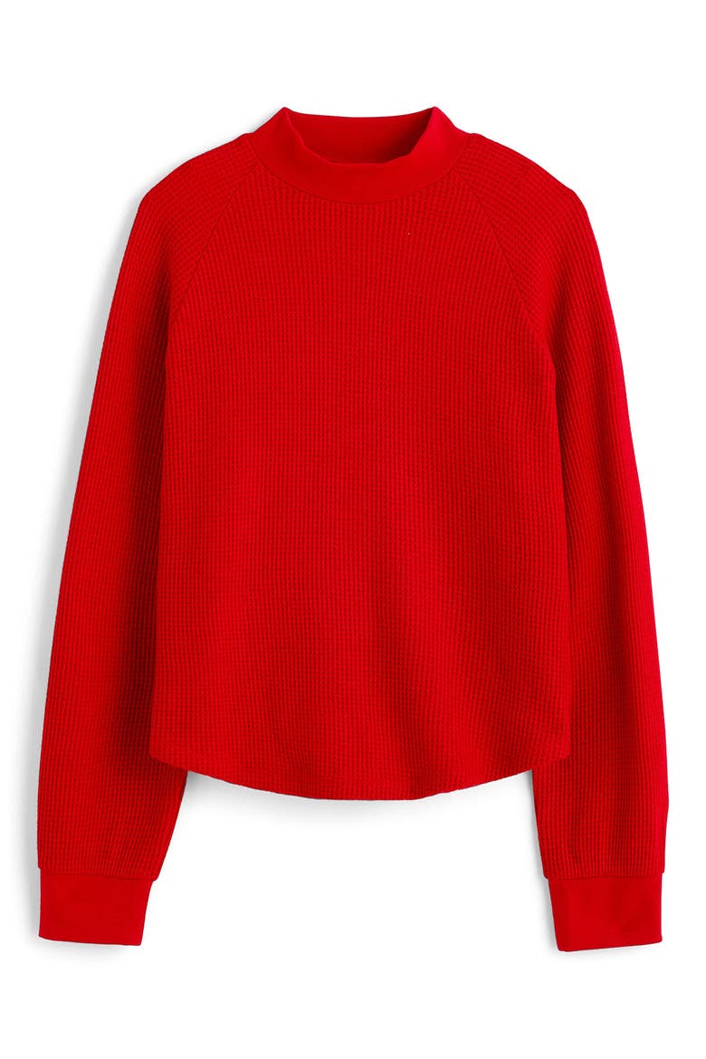 Long Sleeve Waffle Knit Crewneck T-Shirt, Main, color, BRIGHT CHERRY