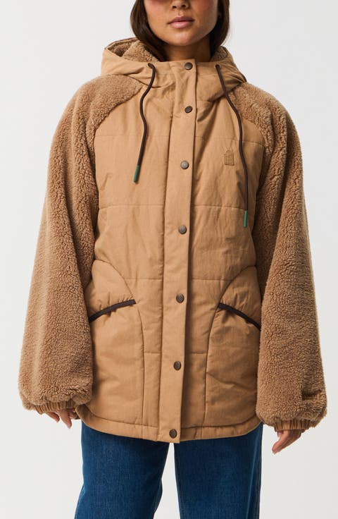 S-Series Splice Faux Shearling Sleeve Puffer Jacket