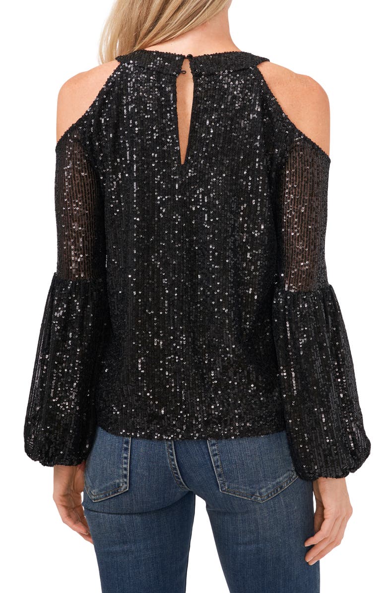 CeCe Sequin Cold Shoulder Top, Alternate, color, 